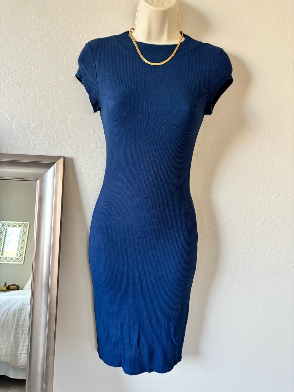 Joe & Elle Navy Short-Sleeve Ribbed Midi Dress - Picture 5 of 8